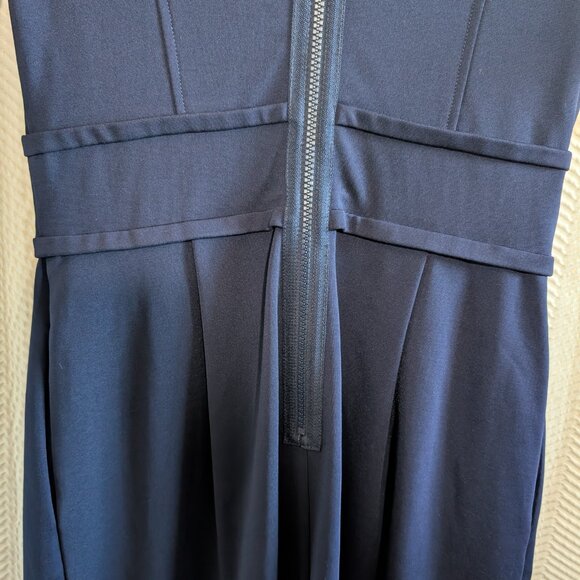 Pink Tartan Navy Stretch Sheath Dress Pockets Zip Back Size Small Tailored Fit - Picture 11 of 13